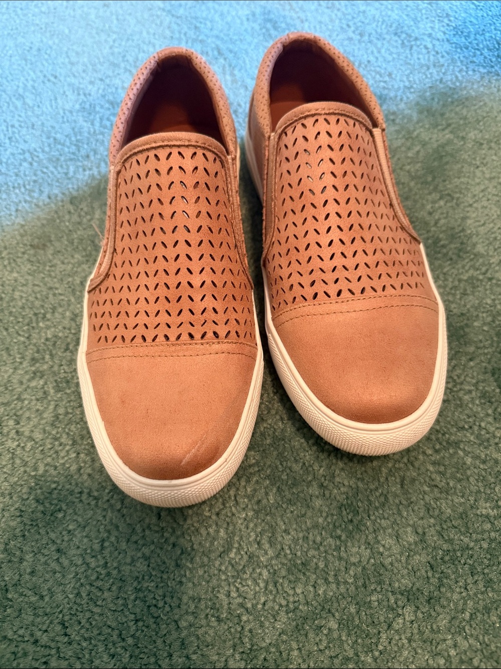 Steve Madden Valene Camel Perforated Slip-On Sneakers in Light Brown
